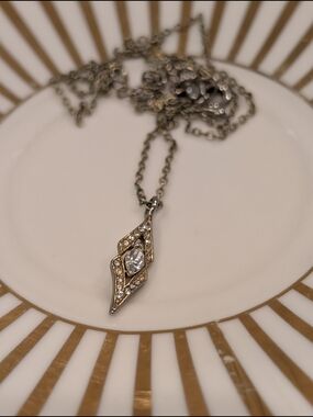 Vintage Art Deco Revival Diamond Kite Pendant Necklace - Marquise CZ